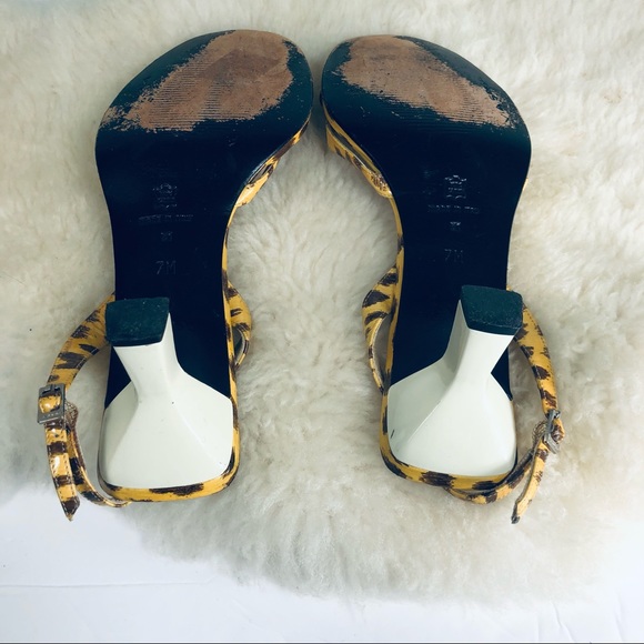 Y2K Via Spiga Leopard Slingback Patent Leather Italian Sandals Shoes Yellow Sz 7 - Picture 8 of 11